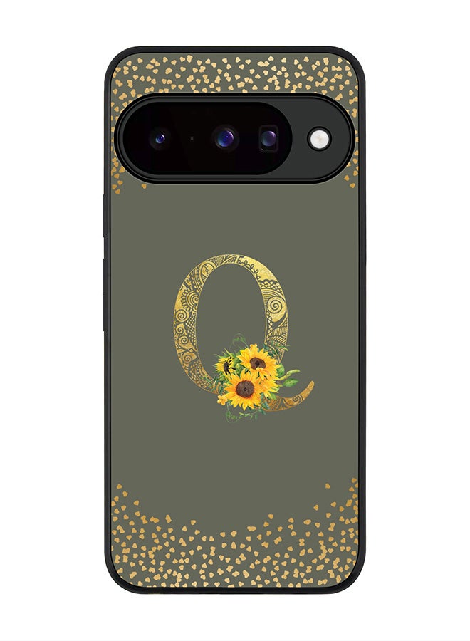 For Google Pixel 10 Case,Slim fit Camera Protection, Shockproof Thin Phone cover  - Custom Floral Monogram - Q  (Olive Green )